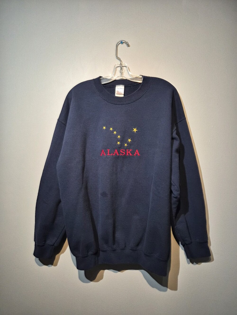 Vintage Navy Blue Alaska Stitched Stars Crew Neck Sweater | Size XL